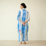 Rose Mulmul Cotton Shrug Set - Azure Blue