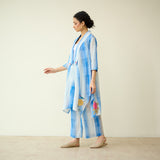 Rose Mulmul Cotton Shrug Set - Azure Blue