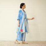 Rose Mulmul Cotton Shrug Set - Azure Blue