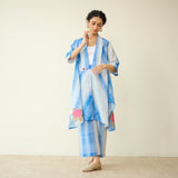 Rose Mulmul Cotton Shrug Set - Azure Blue