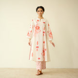 Lotus Bloom Mulmul Cotton Kurta Set - Peach Red