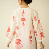 Lotus Bloom Mulmul Cotton Kurta Set - Peach Red
