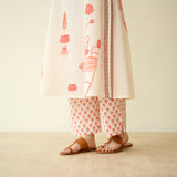 Lotus Bloom Mulmul Cotton Kurta Set - Peach Red