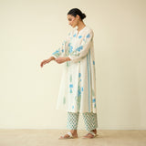 Lotus Bloom Mulmul Cotton Kurta Set - Asmani Blue