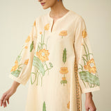 Lotus Bloom Mulmul Cotton Kurta Set - Butter Yellow