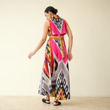 Bohemian Breeze Slub Cotton Dress - Pink & Grey