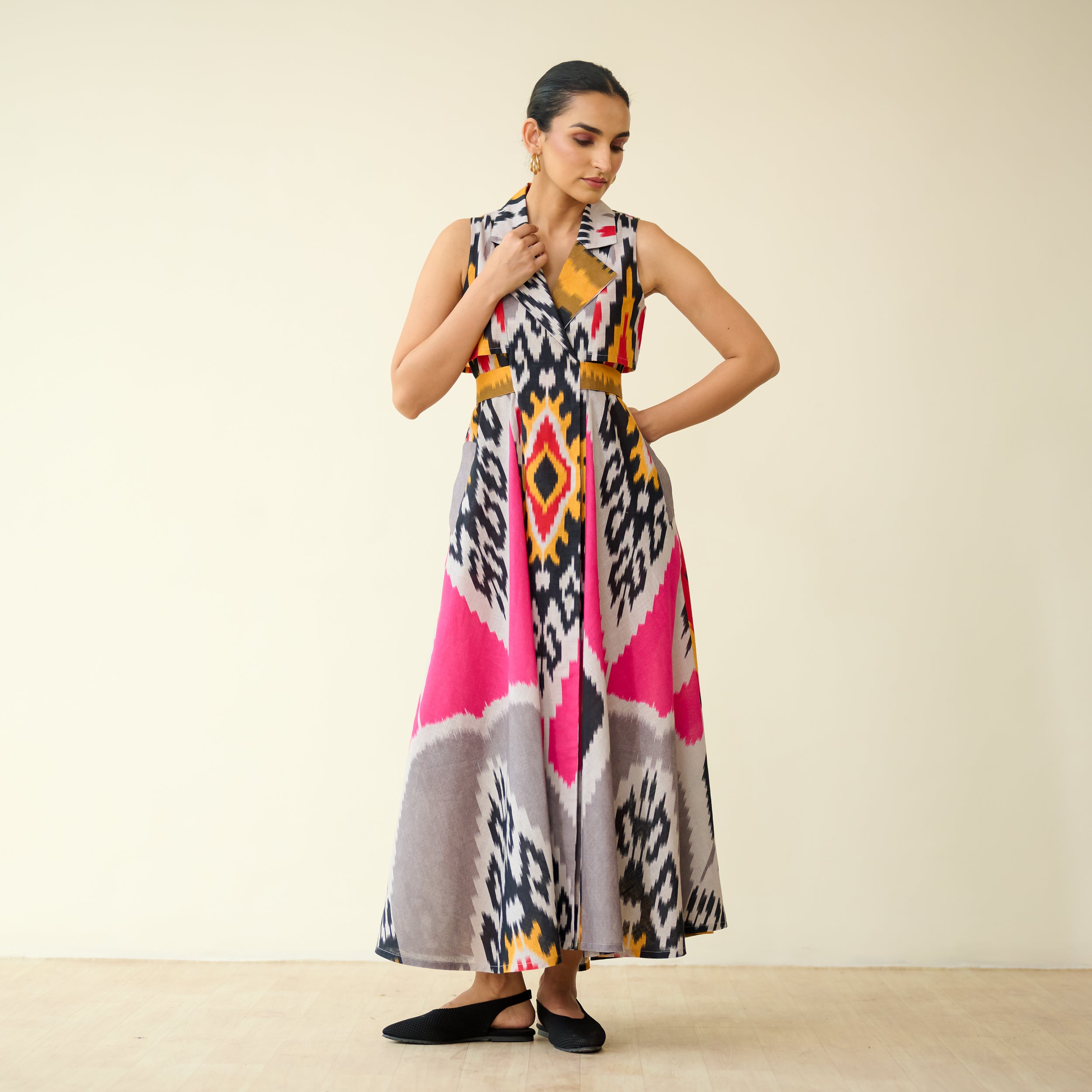 Buy Bohemian Breeze Slub Cotton Dress - Pink & Grey