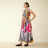 Bohemian Breeze Slub Cotton Dress - Pink & Grey