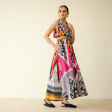 Bohemian Breeze Slub Cotton Dress - Pink & Grey