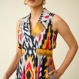 Bohemian Breeze Slub Cotton Dress - Pink & Grey