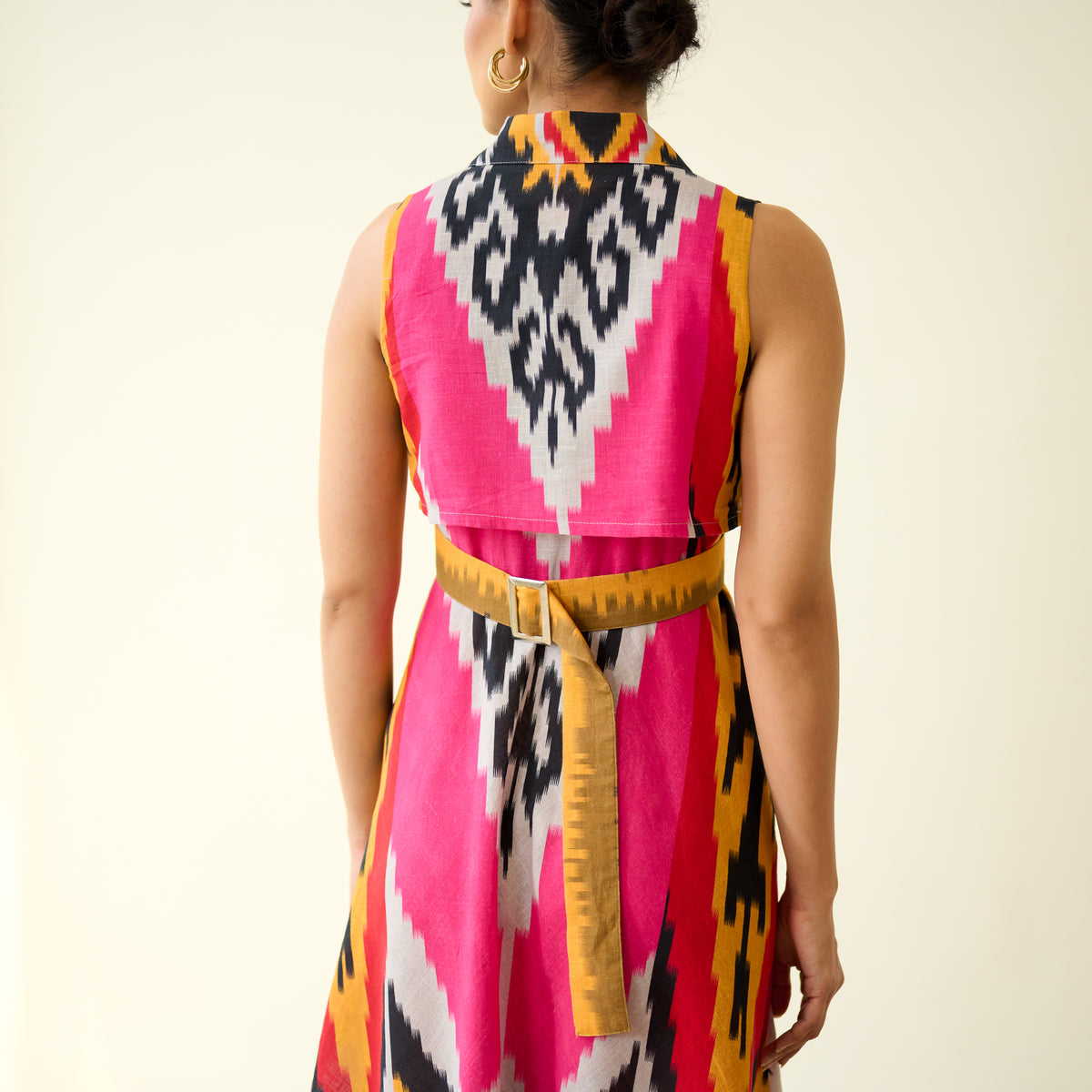 Bohemian Breeze Slub Cotton Dress - Pink & Grey