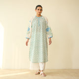 Sunlit Lotus Mulmul Cotton Everyday Kurta - Asmani Blue