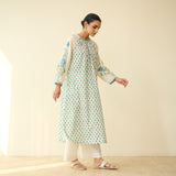Sunlit Lotus Mulmul Cotton Everyday Kurta - Asmani Blue