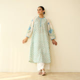 Sunlit Lotus Mulmul Cotton Everyday Kurta - Asmani Blue