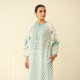 Sunlit Lotus Mulmul Cotton Everyday Kurta - Asmani Blue