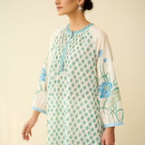 Sunlit Lotus Mulmul Cotton Everyday Kurta - Asmani Blue