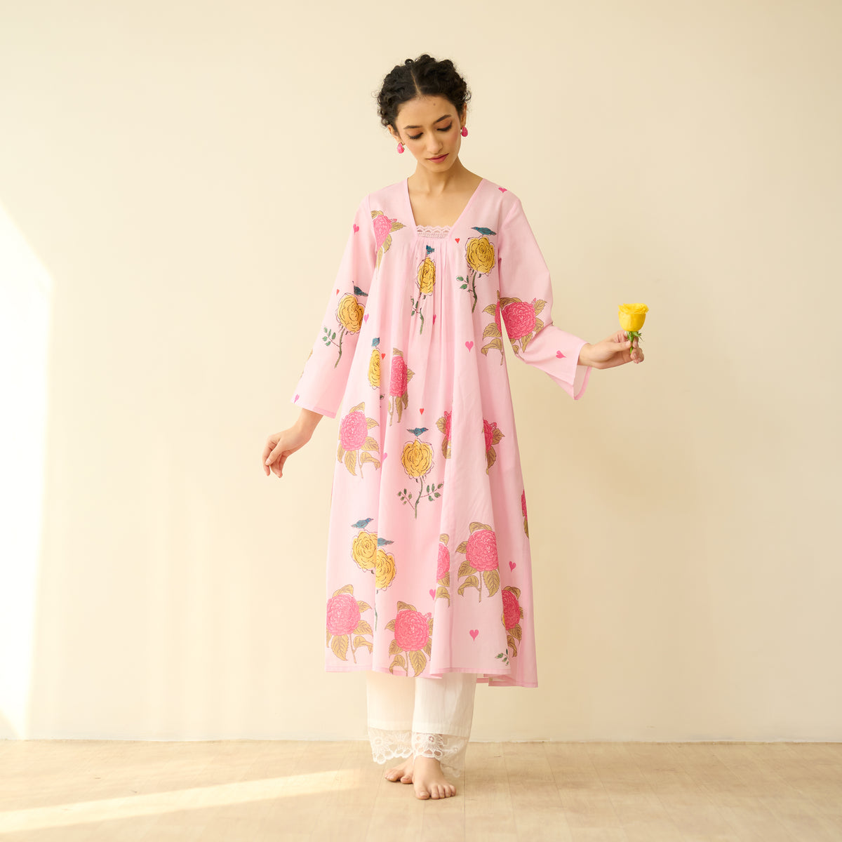 Summer Joy Mulmul Cotton Everyday Kurta - Pastel Pink