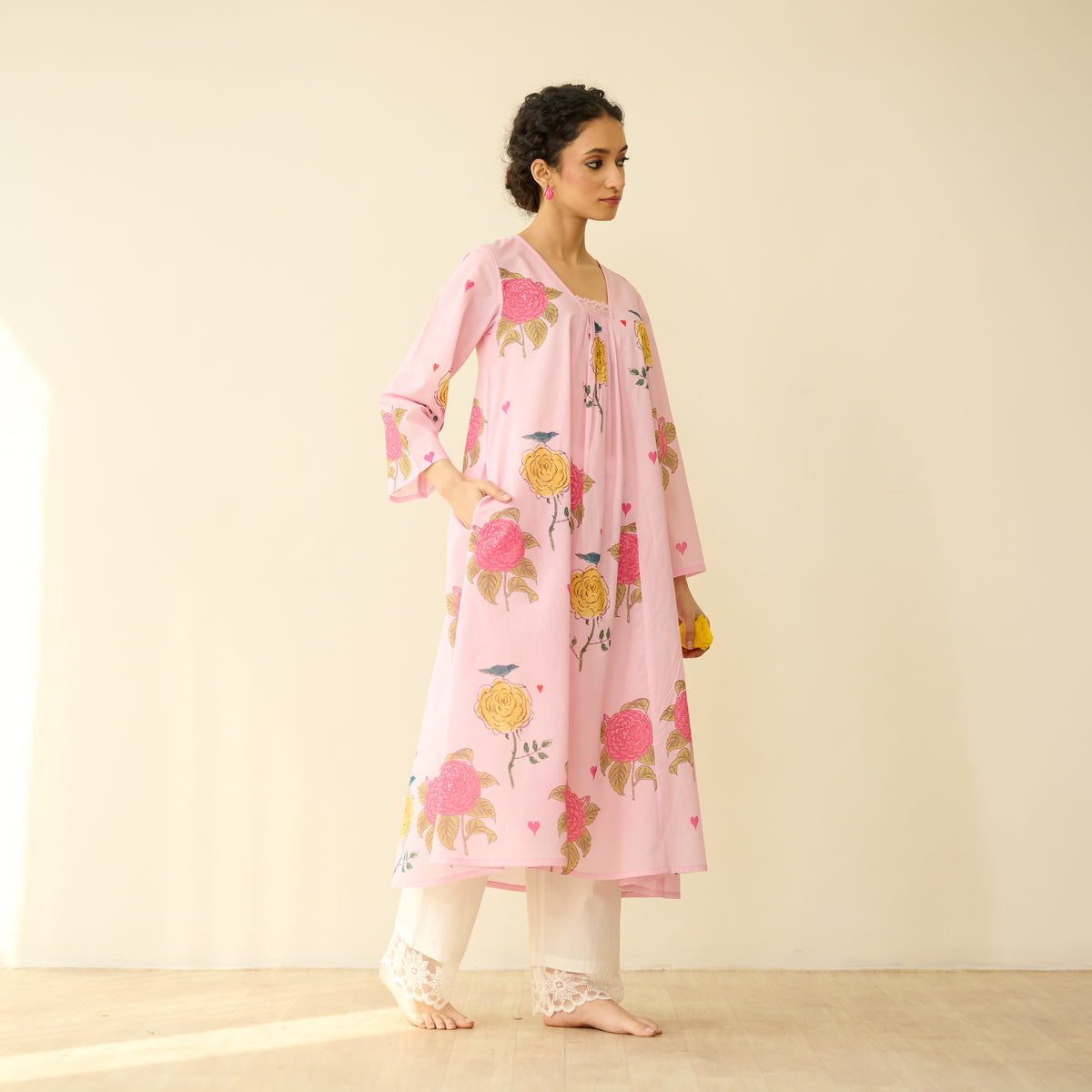 Summer Joy Mulmul Cotton Everyday Kurta - Pastel Pink