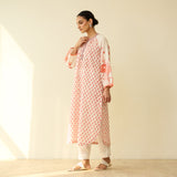 Sunlit Lotus Mulmul Cotton Everyday Kurta - Peachy Red