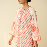 Sunlit Lotus Mulmul Cotton Everyday Kurta - Peachy Red