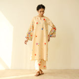 Blossom Hand Embroidered Slub Cotton Kurta Set - Butter Yellow