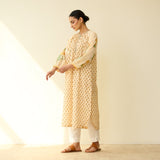 Sunlit Lotus Mulmul Cotton Everyday Kurta - Butter Yellow