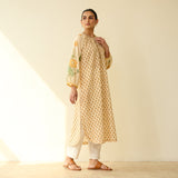 Sunlit Lotus Mulmul Cotton Everyday Kurta - Butter Yellow