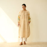 Sunlit Lotus Mulmul Cotton Everyday Kurta - Butter Yellow
