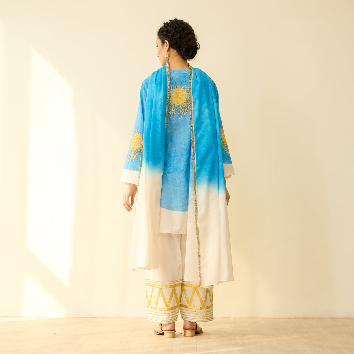 Gulabo Semi Festive Mulmul Cotton Salwar Set with Dupatta - Asmani Blue