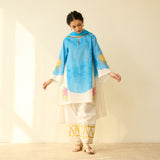 Gulabo Semi Festive Mulmul Cotton Salwar Set with Dupatta - Asmani Blue