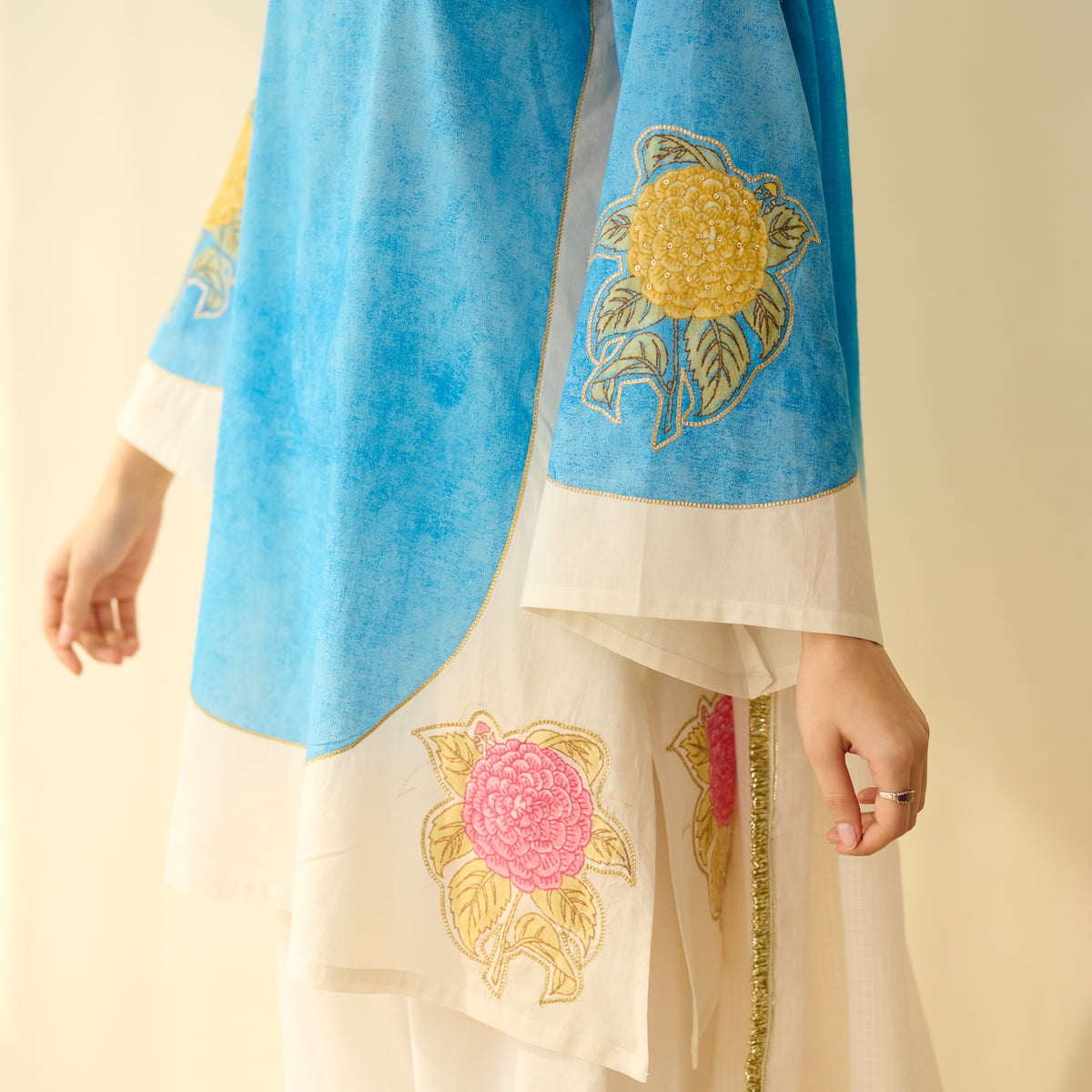 Gulabo Semi Festive Mulmul Cotton Salwar Set with Dupatta - Asmani Blue