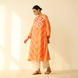 Roshani Kota Doria Cotton Kurta - Orange & Red