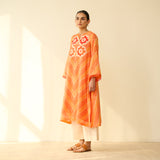 Roshani Kota Doria Cotton Kurta - Orange & Red