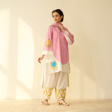 Gulabo Semi Festive Mulmul Cotton Salwar Set with Dupatta - Makhmali Pink