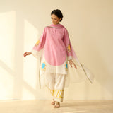Gulabo Semi Festive Mulmul Cotton Salwar Set with Dupatta - Makhmali Pink