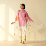 Gulabo Semi Festive Mulmul Cotton Salwar Set with Dupatta - Makhmali Pink