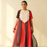 Rani Hand Embroidered Kota Doria Cotton Kurta Set - Red & Black