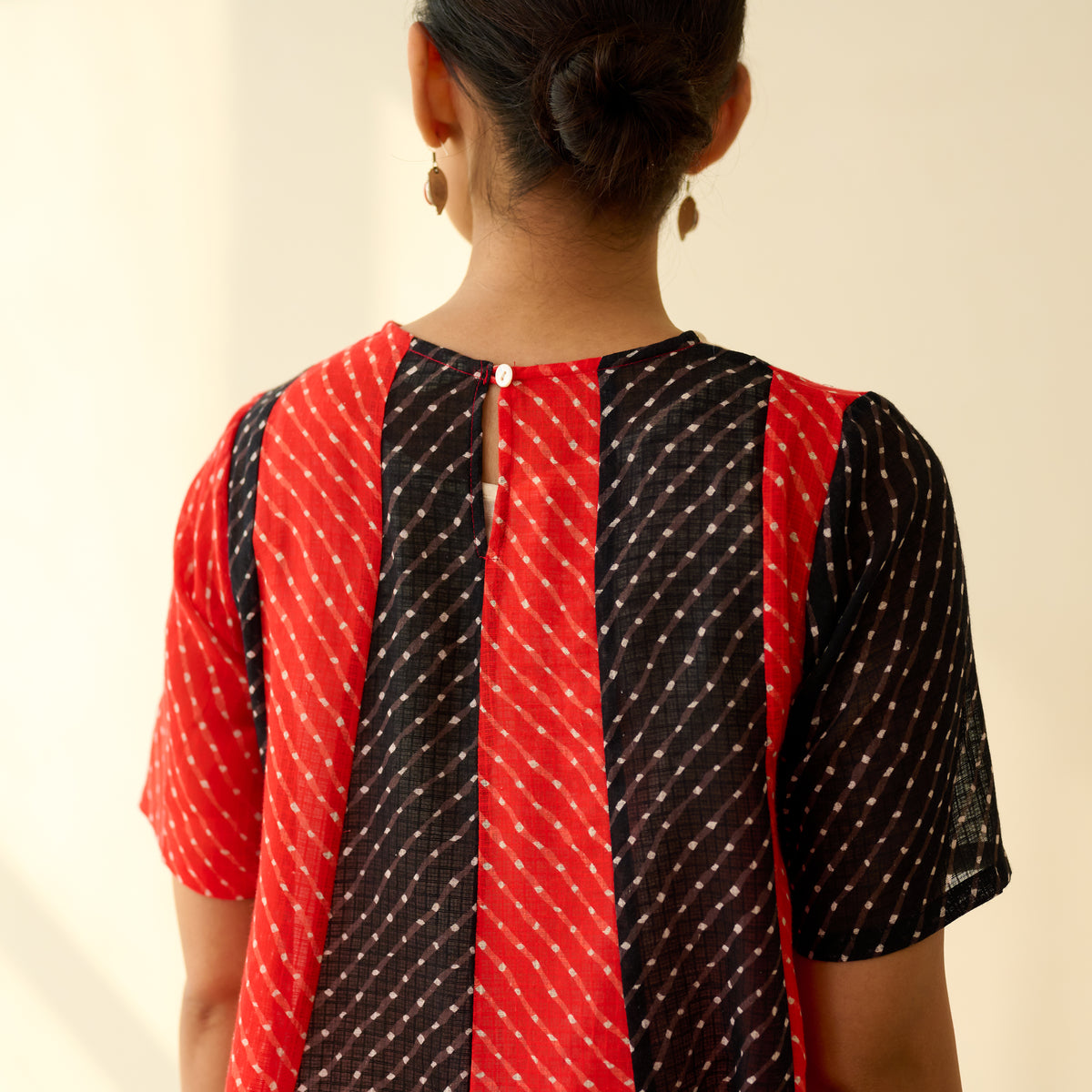 Rani Hand Embroidered Kota Doria Cotton Kurta - Red & Black