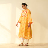 Roshani Kota Doria Cotton Kurta - Orange & Yellow