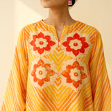 Roshani Kota Doria Cotton Kurta - Orange & Yellow