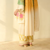 Gulabo Semi Festive Mulmul Cotton Salwar Set with Dupatta - Sage Green