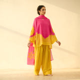 Sundari Kota Doria Cotton Farshi Set with Dupatta - Gulal Pink & Haldi Yellow