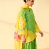 Sundari Kota Doria Cotton Farshi Set with Dupatta - Parrot Green & Turmeric Yellow
