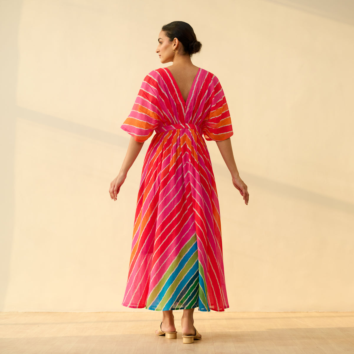 Bebo Hand Embroidered Kota Doria Cotton Maxi Dress - Multicolour