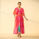 Bebo Hand Embroidered Kota Doria Cotton Maxi Dress - Multicolour