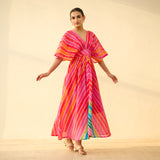 Bebo Hand Embroidered Kota Doria Cotton Maxi Dress - Multicolour