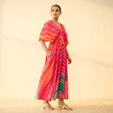 Bebo Hand Embroidered Kota Doria Cotton Maxi Dress - Multicolour