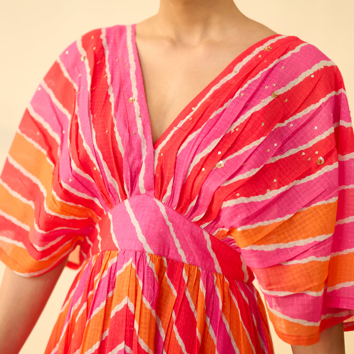 Bebo Hand Embroidered Kota Doria Cotton Maxi Dress - Multicolour