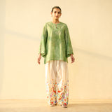 Basant Hand Embroidered Mulmul Cotton Farshi Set - Sage Green