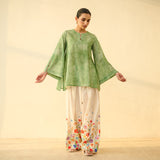 Basant Hand Embroidered Mulmul Cotton Farshi Set - Sage Green